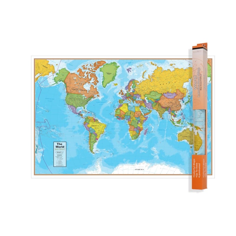 Waypoint Geographic Blue Ocean Series World Wall Map, Laminated World Map Poster, Educational Wall Art For Home, Classroom, or Office, Unique Gifts, 24â€ H x 36â€ W - Image 1